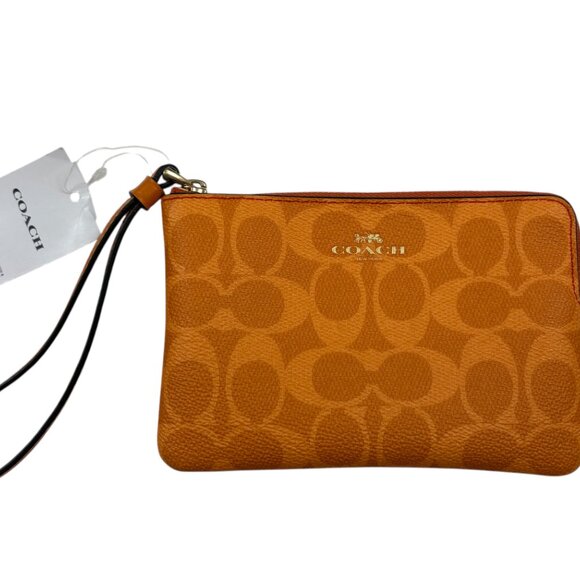 Coach Corner Zip Wristlet Bag In Signature Canvas Mandarin Orange - NWT - Picture 2 of 10